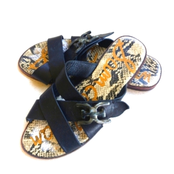 SAM EDELMAN Black Flat Sandals Womens 6-7 - Picture 1 of 3